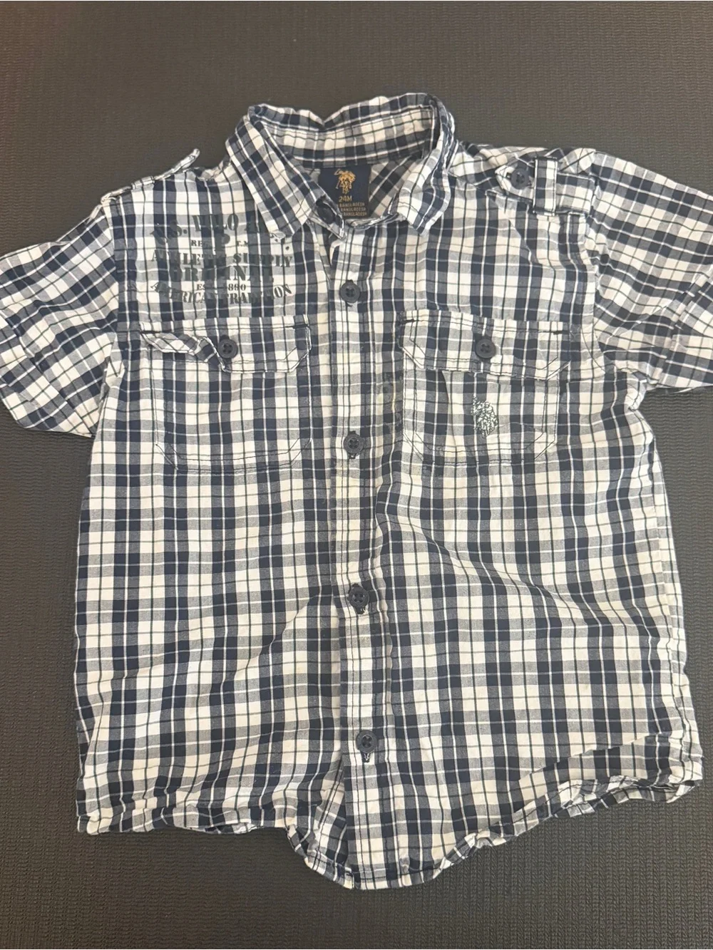 Ralph Lauren Navy and White Plaid Short-Sleeve Button-Down Shirt